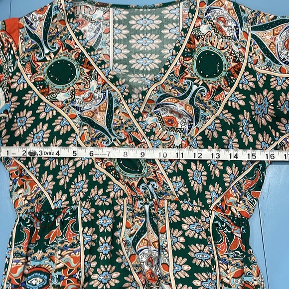 Boho Maxi Dress Faux Wrap Side Slits V Neck Short Flutter Sleeves Like New Small - Picture 13 of 17